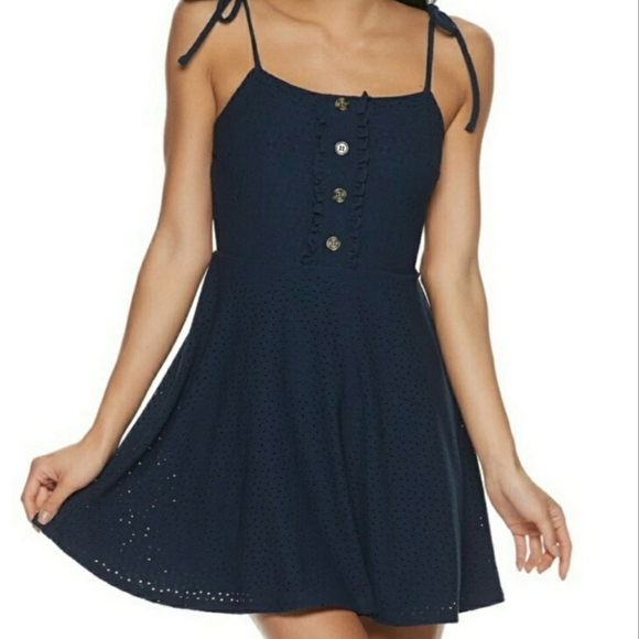 Speechless Navy Eyelet Tie Shoulder Mini Dress Size X-Large - Picture 8 of 9